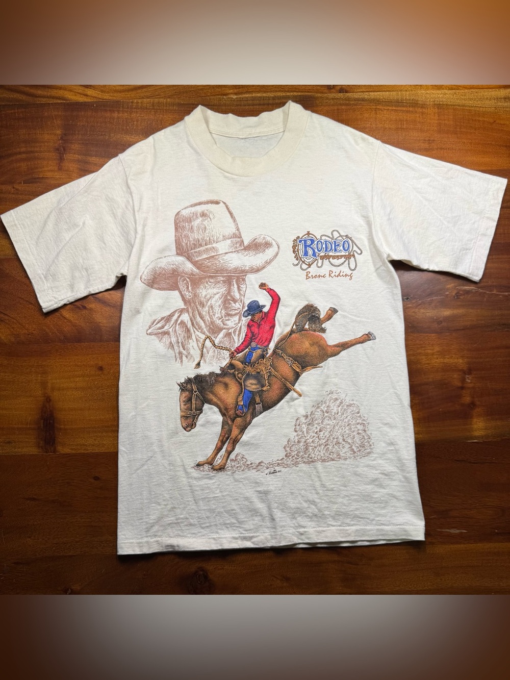 Vtg Rodeo Bronc Riding Single Stitch T Shirt Cowboy Westerncore Americana Men M